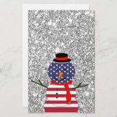 Patriotic USA vlag Snowman Glitter Kerstmis Briefpapier (Voorkant / Achterkant)