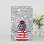 Patriotic USA vlag Snowman Glitter Kerstmis Briefpapier (Staand voorkant)
