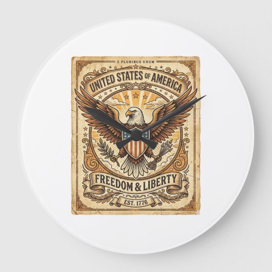 Patriotic Vintage Bald Eagle Distressed Grote Klok (Voorkant)