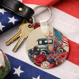 Patriotic Vintage Truck Sleutelhanger