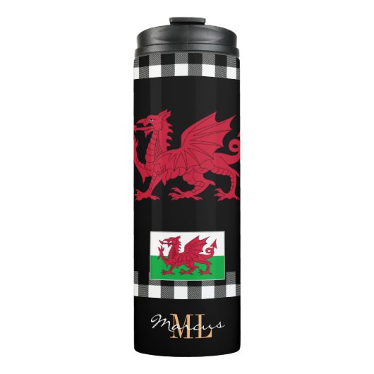 Patriotic Wales reismog, Cymru, Welsh Flag Thermosbeker (Voorkant)