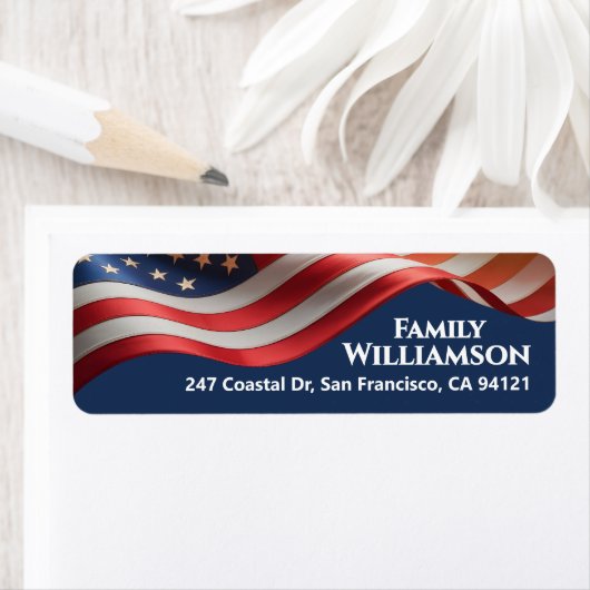 Patriotic Waving Flag Navy Family Address Design Etiket (Insitu)