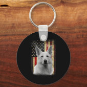 Patriotic White German Shepherd Flag American Usa  Sleutelhanger (Voorkant)
