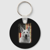 Patriotic White German Shepherd Flag American Usa  Sleutelhanger (Voorkant)