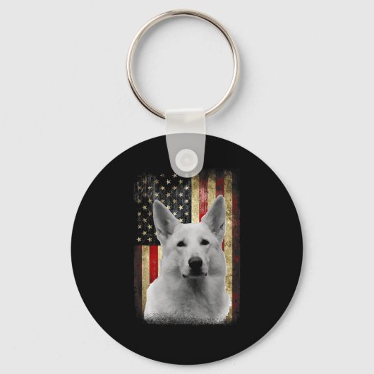 Patriotic White German Shepherd Flag American Usa  Sleutelhanger (Voorkant)