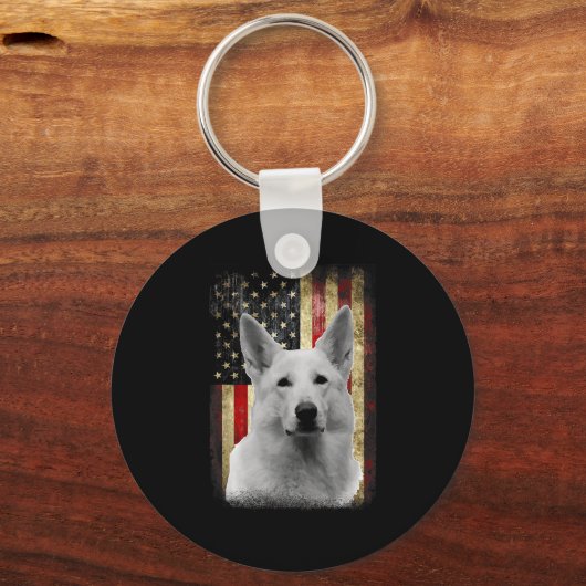 Patriotic White German Shepherd Flag American Usa  Sleutelhanger (Voorkant)