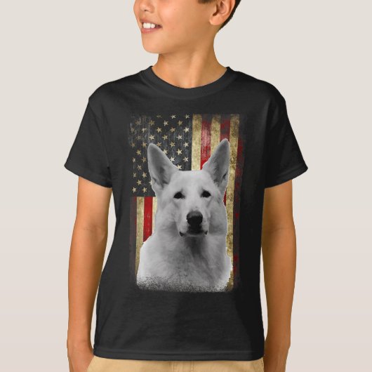 Patriotic White German Shepherd Flag American Usa  T-shirt (Voorkant)
