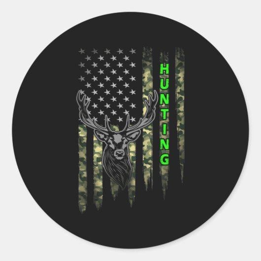Patriotic Whitetail Buck Deer Hunting American Cam Ronde Sticker (Voorkant)