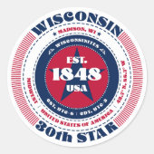 Patriotic Wisconsin Circle Design Sticker (Voorkant)