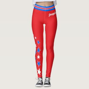 PATRIOTIC Wit en Blauw Sterren Jouw naam op ROOD Leggings