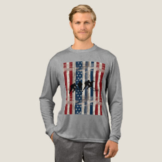 Patriotic Wood Flag Hockey Players  Tri-Blend Shirt
