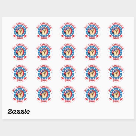 Patriotic Yorkie Ronde Sticker (Vel)