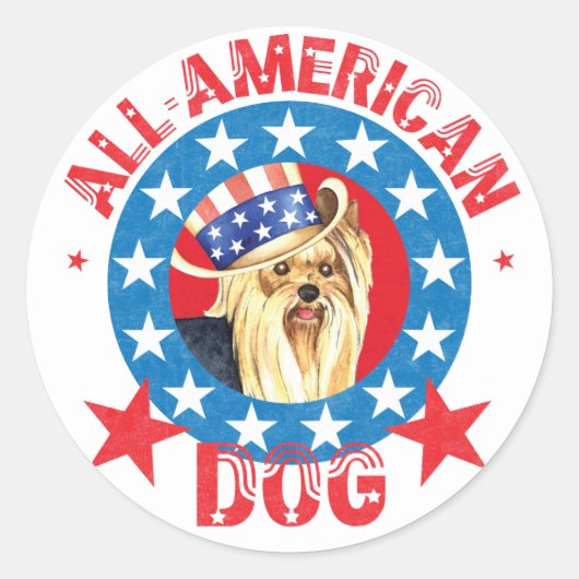 Patriotic Yorkie Ronde Sticker (Voorkant)