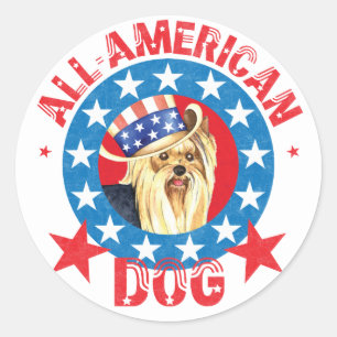Patriotic Yorkie Ronde Sticker