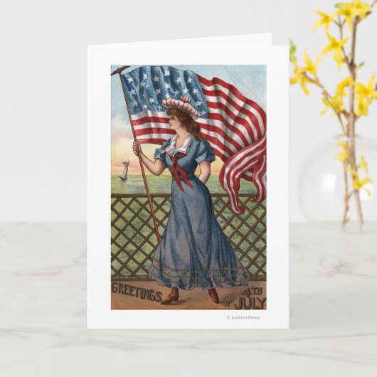 Patriotically Geklede Vrouw Kaart (Gele Bloem)