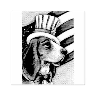 PATRIOTISCH BASSET HOUND, DOG RUBBER STEMP RUBBERSTEMPEL
