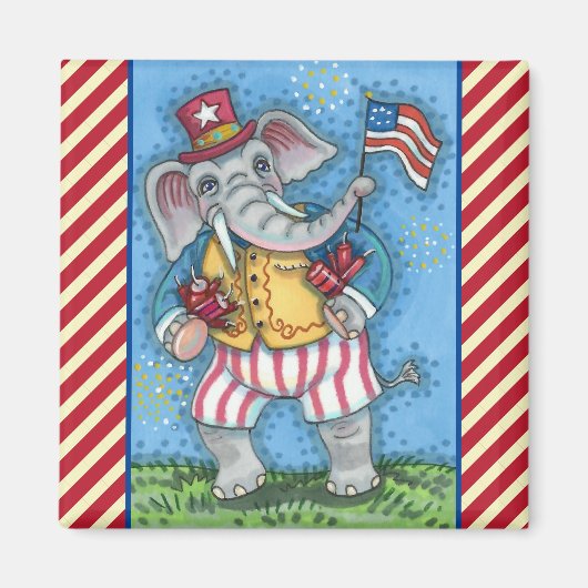 PATRIOTISCH ELEPHANT DIE AMERIKAANSE VLAG WACHT MAGNEET (Voorkant)