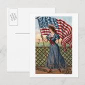 Patriotisch geklede vrouw briefkaart (Voorkant / Achterkant)