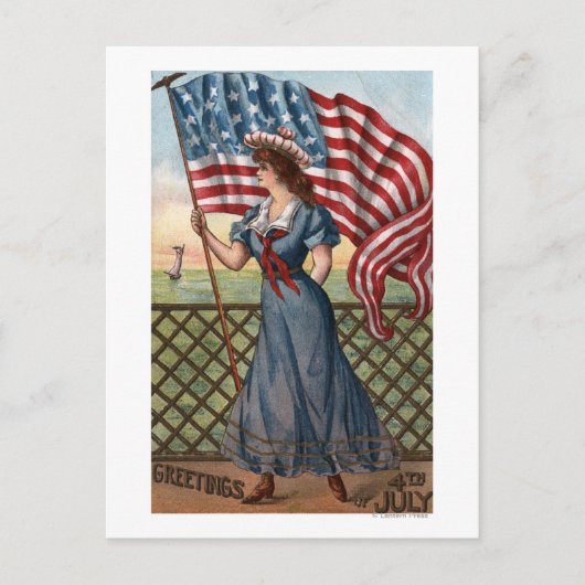 Patriotisch geklede vrouw briefkaart (Voorkant)