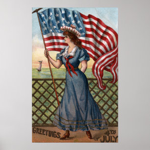 Patriotisch geklede vrouw poster