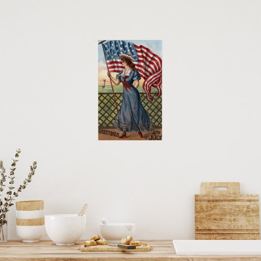 Patriotisch geklede vrouw poster (Keuken)