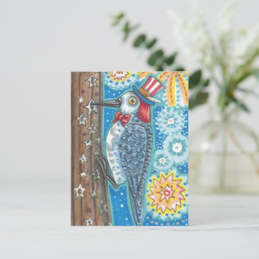 PATRIOTISCH GEREDHEERDE WOODPECKER, FIREWORKS BRIE BRIEFKAART (Staand voorkant)