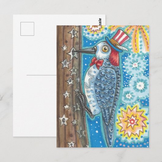 PATRIOTISCH GEREDHEERDE WOODPECKER, FIREWORKS BRIE BRIEFKAART (Voorkant / Achterkant)