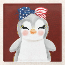 PATRIOTISCH RODE WITTE BLAUWE PENGUIN GLAZEN ONDERZETTER