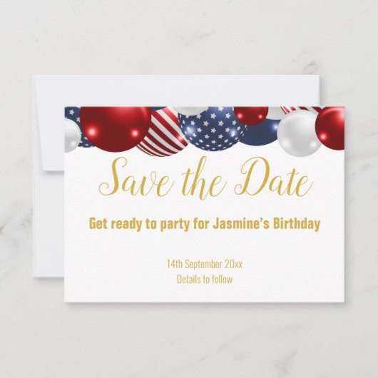 PATRIOTISCH ROOD BLauw WIT SAVE THE DATE RSVP (Voorkant)