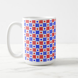 PATRIOTISCH ROOD WIT BLAUW STERREN EN VIERKANTEN KOFFIEMOK