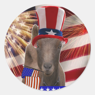 PATRIOTISCHE GOAT VAN 4 JULI GIFTEN RONDE STICKER