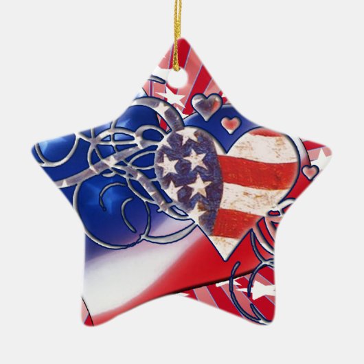 PATRIOTISCHE HART STARBURST 4 JULI KERAMISCH ORNAMENT (Voorkant)