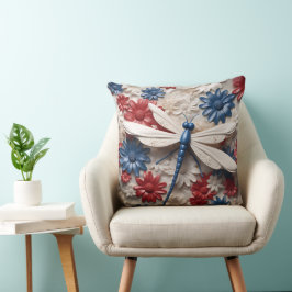 PATRIOTISCHE RODE WITTE BLAUWE LIBELLEN & BLOEMEN KUSSEN