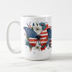 PATRIOTISCHE RODE WITTE BLAUWE VLINDERS BLOEMEN KOFFIEMOK