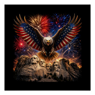 Patriotische Stekelarend Mount Rushmore Vuurwerk M Perfect Poster