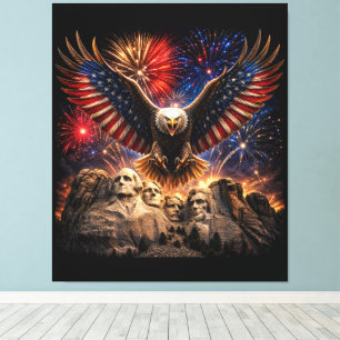 Patriotische Stekelkop Adelaar Mount Rushmore Vuur Canvas Afdruk