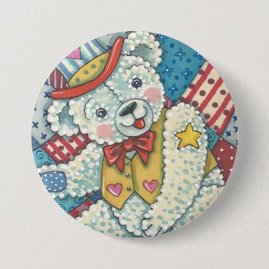 PATRIOTISCHE TEDDY BEAR en PATCHWORD BUTTON Round (Voorkant)