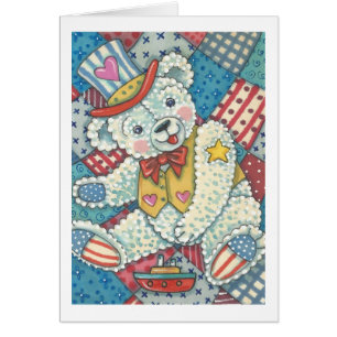 PATRIOTISCHE TEDDY BEAR en QUILT WENSKAART Blank