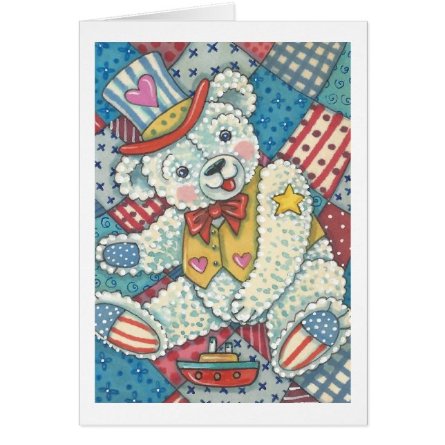 PATRIOTISCHE TEDDY BEAR en QUILT WENSKAART Blank (Voorkant)