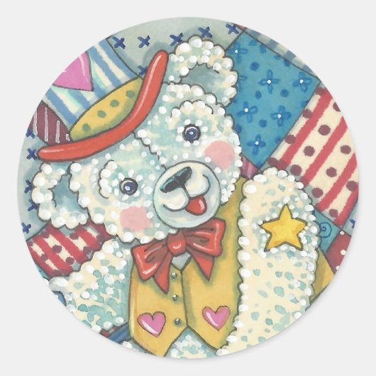 PATRIOTISCHE TEDDY BEAR, QUILT STICKERS Round *She (Voorkant)