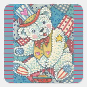 PATRIOTISCHE TEDDY BEAR, QUILT STICKERS Square *Sh