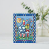 PATRIOTISCHE UNCLE SAM TURTLE, FUNNY FIRECRACKER C FEESTDAGENKAART (Staand voorkant)