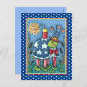 PATRIOTISCHE UNCLE SAM TURTLE, FUNNY FIRECRACKER C FEESTDAGENKAART (Voorkant / Achterkant)
