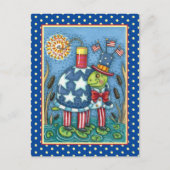 PATRIOTISCHE UNCLE SAM TURTLE, FUNNY FIRECRACKER C FEESTDAGENKAART (Voorkant)