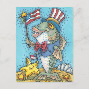PATRIOTISCHE VIERDE JULI, UNCLE SAM FISH BRIEFKAAR BRIEFKAART