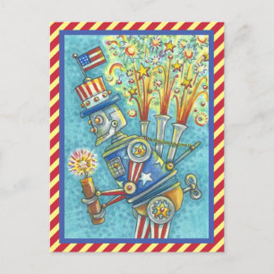 PATRIOTISCHE VIERDE VAN JULY FIRWORKS ROBOT BRIEFK BRIEFKAART