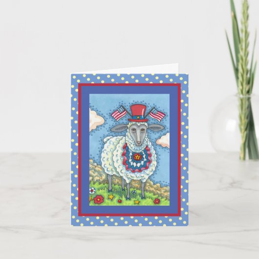 PATRIOTISCHE VIERDE VAN JULY SHEEP, FUNNY FOLK ART FEESTDAGEN KAART (Voorkant)