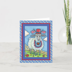PATRIOTISCHE VIERDE VAN JULY SHEEP, FUNNY FOLK ART FEESTDAGEN KAART