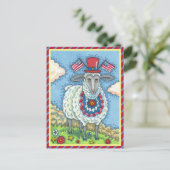 PATRIOTISCHE VIERDE VAN JULY SHEEP, FUNNY FOLK ART FEESTDAGENKAART (Staand voorkant)