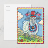 PATRIOTISCHE VIERDE VAN JULY SHEEP, FUNNY FOLK ART FEESTDAGENKAART (Voorkant / Achterkant)